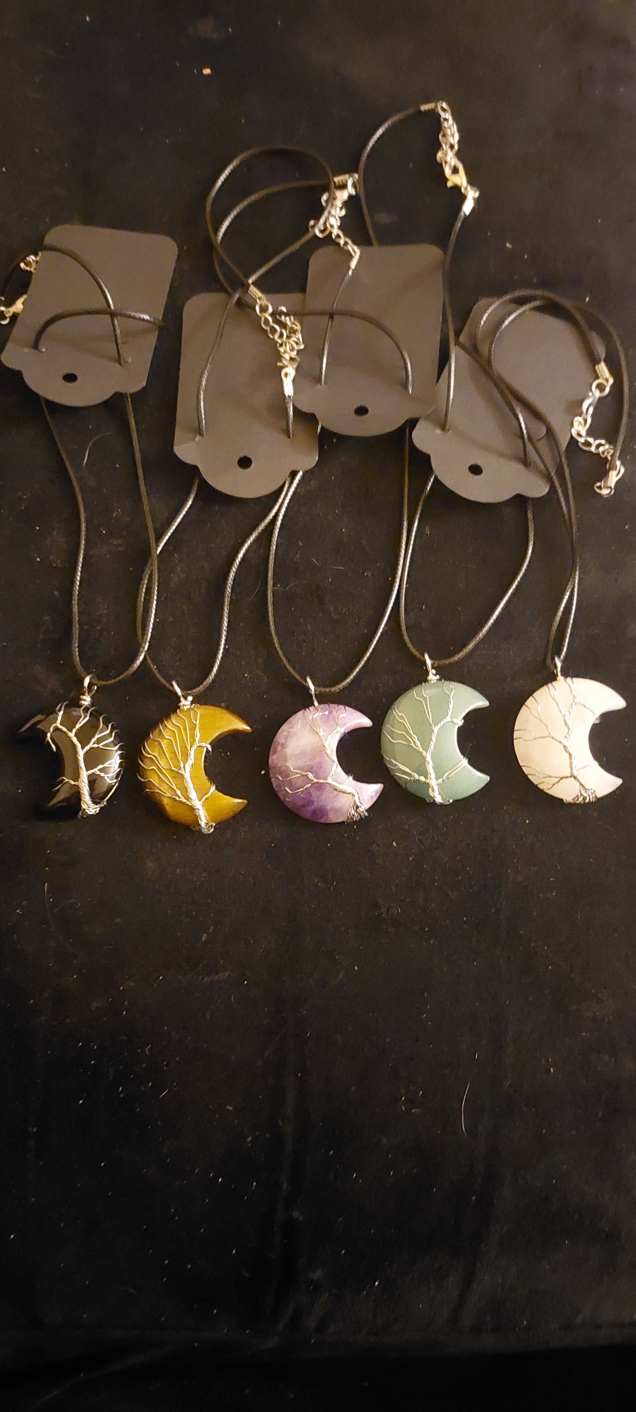 Gemstone Wrapped Crescent Moon Necklace