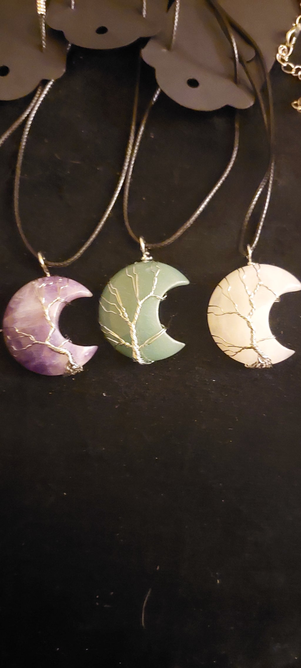 Gemstone Wrapped Crescent Moon Necklace