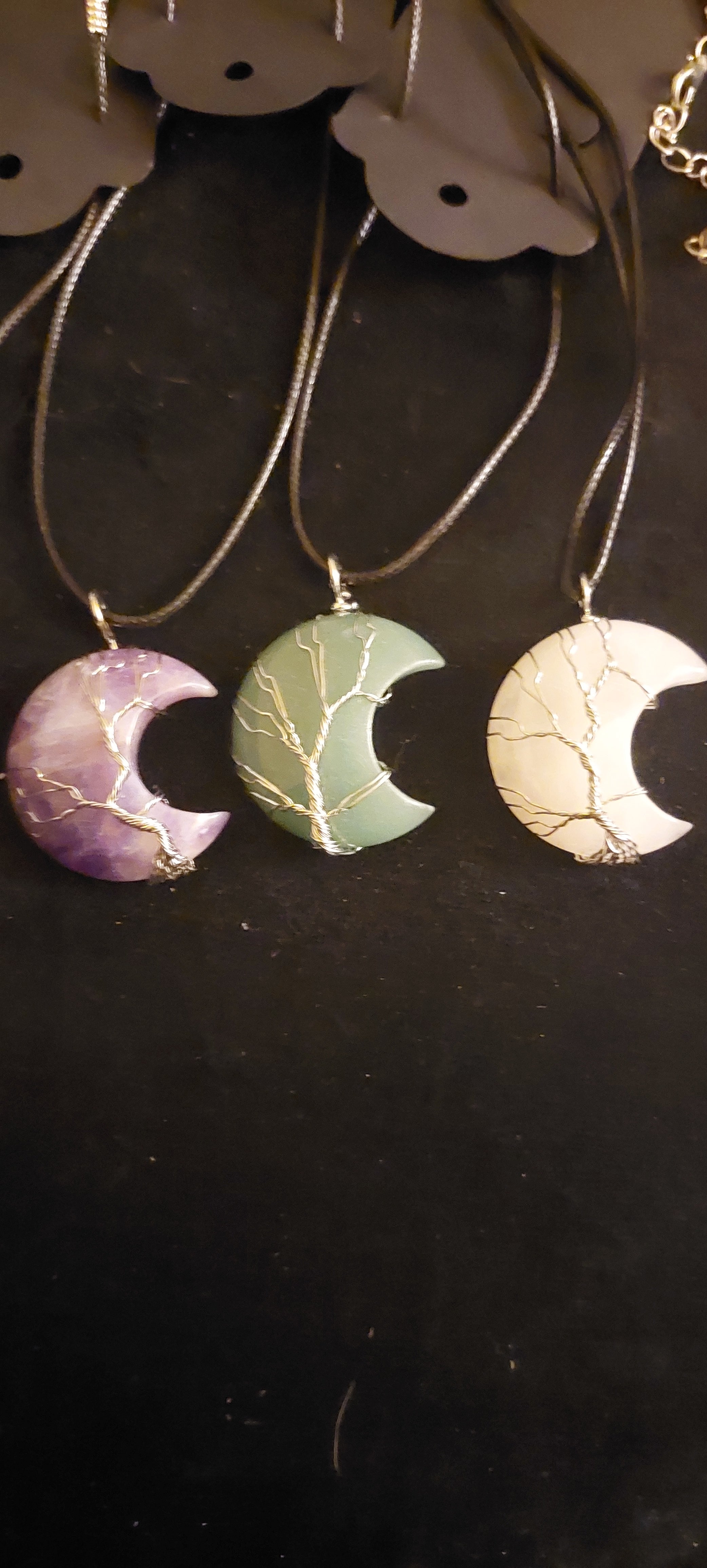 Gemstone Wrapped Crescent Moon Necklace