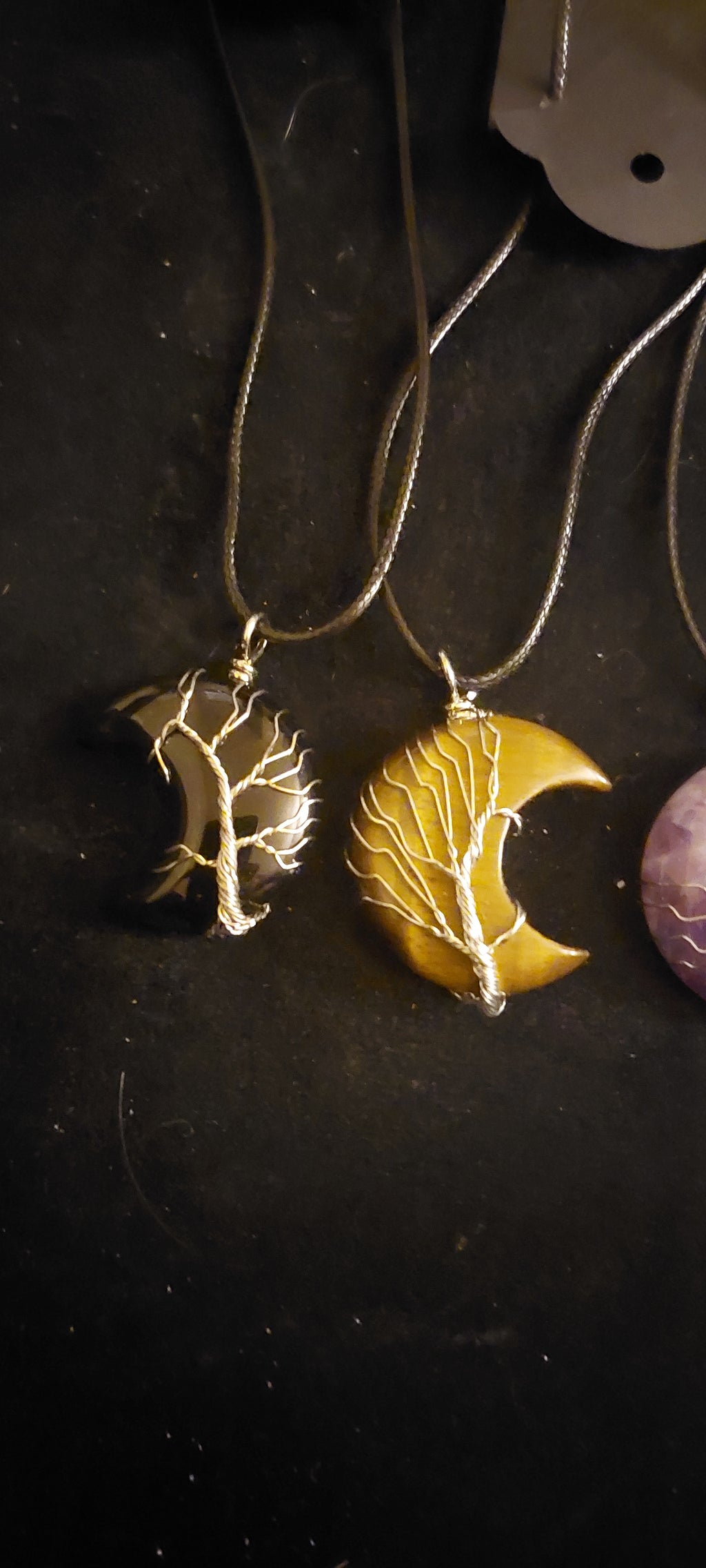 Gemstone Wrapped Crescent Moon Necklace
